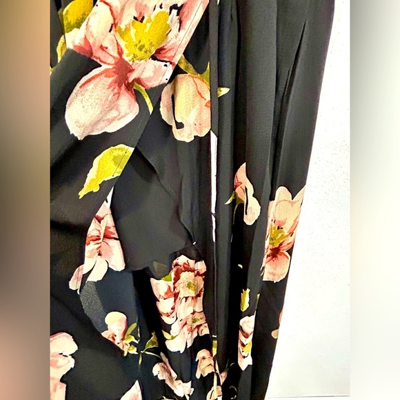Boho Floral Halter Maxi Dress Small Black Pink Tie Back Lightweight Vacation - Picture 6 of 12